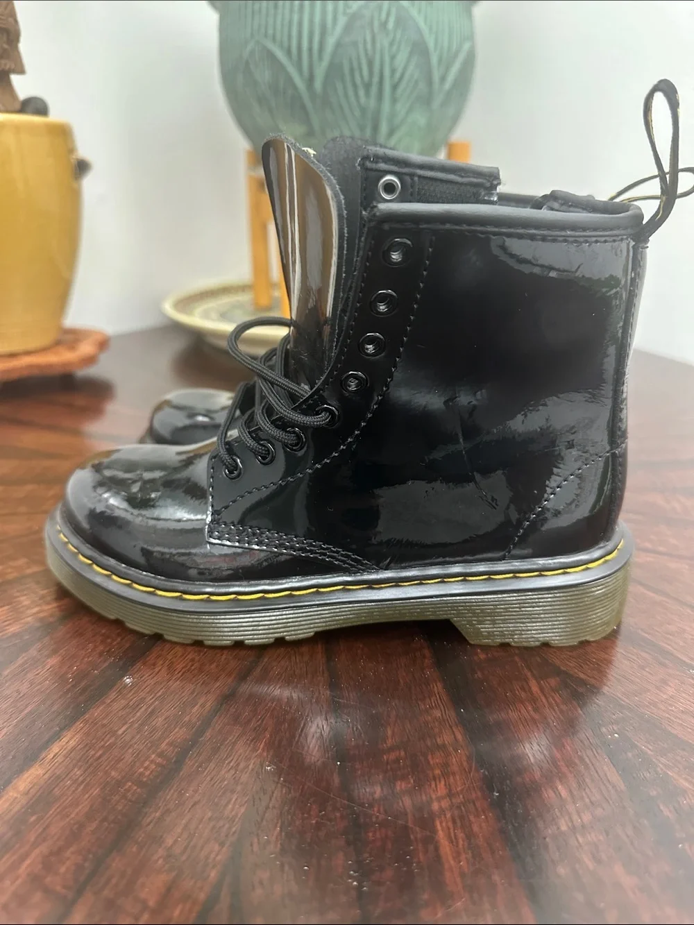 Dr. Martens Kids Black Patent Lace-Up 1460 Boots